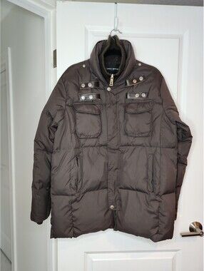 Frankie Morello Puffer Jacket Men's L Quilted Bomber Down Feather Leather Trim